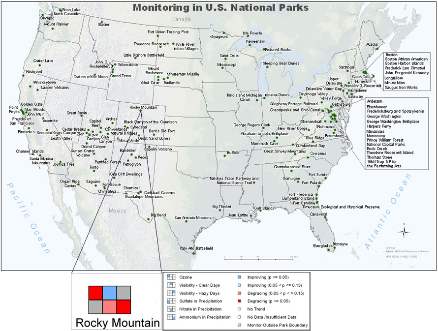 US Map of Air Quality Trends in National Parks, 1995-2004