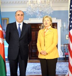 Date: 05/05/2009 Description: Secretary Clinton With Azeri Foreign Minister Elmar Mammadyarov Before Their Meeting. State Dept Photo