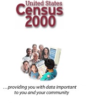 Photo of people around a computer with the caption, "Census 2000, providing you with data important to you and your community"