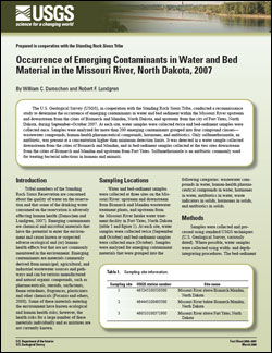 Occurrence of emerging contaminants in water and bed material in the Missouri River, North Dakota, 2007