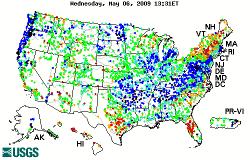 Current streamflow conditions for the nation.