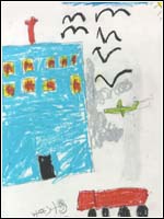 A child's illustration of the World Trade Center Attacks.