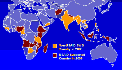 Figure 3.1:  Geographic Extent of the Safe Water System ,SWS, Program [State Dept. Image]