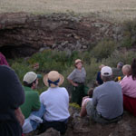 A Park Ranger prepares the group for the upcoming bat flight.