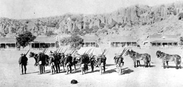 5th U.S. Infantrymen preparing to go out on patrol while stationed at Fort Davis in 1889.