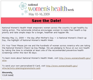 preview of National Women's Health Week save-the-date e-card