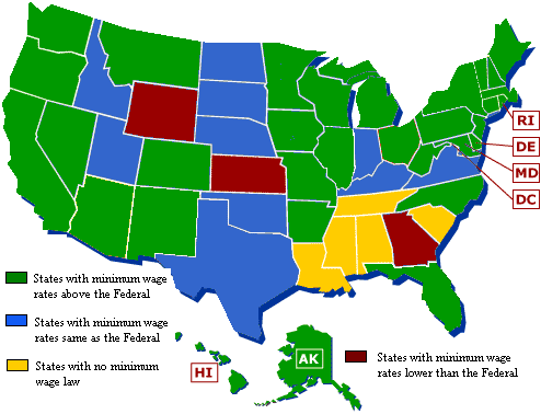 Chart C. Minimum wage laws in the States, January 1, 2008