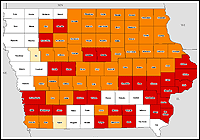 Map of Declared Counties for Disaster 1518