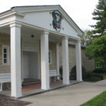 White-columned east entrance to the Herbert Hoover Presidential Library and Museum.