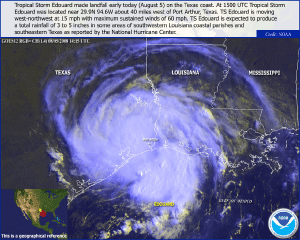 Satellite image of Tropical Storm Edouard on 5 August 2008