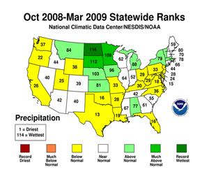 Oct 2008 - March 2009 Statewide Precipitation ranks.