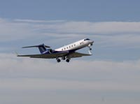 Photo of the HIAPER, a modified Gulfstream V jet.