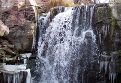 A winter scene of Winnewissa Falls located along the Circle Trail