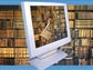 Image of a video screen with journals and old books displayed behind a lock and key.