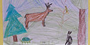 Detail from kid's artwork showing deer and trees