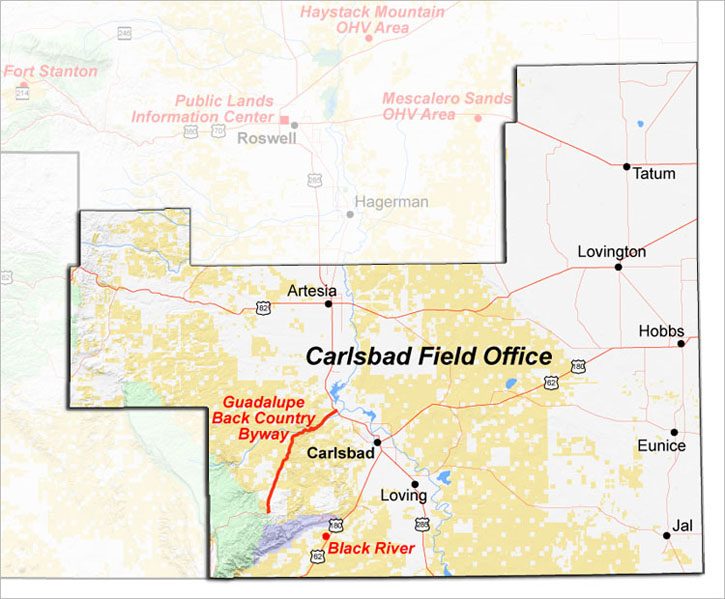 Map of Carlsbad Field Office Recreation Areas