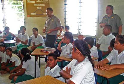 National Park rangers as speakers at a Tutuila school.