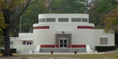 View of the front of the Art Moderne visitor center at Ocmulgee National  Monument