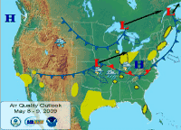 Map showing current Air Quality Index