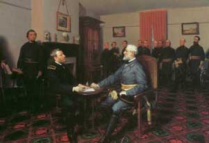 painting of Grant and Lee signing the surrender, by Guillaume