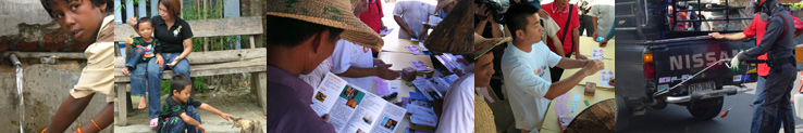 collage of photos showcasing USAID work in sanitation, environment, human trafficking, and hiv aids awareness