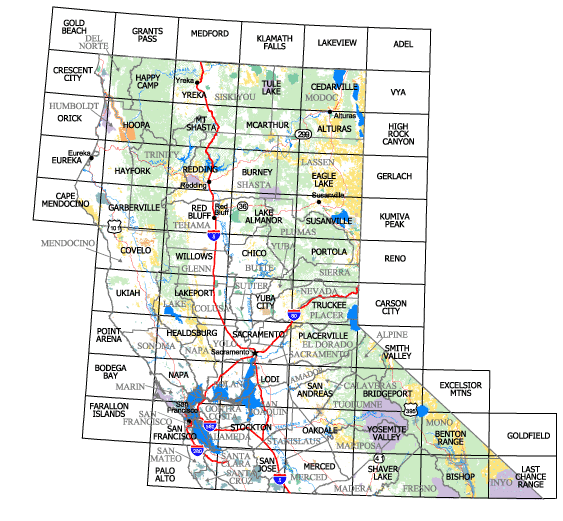 Surface Management Map Index for Northern California - Image provided by Public Land Information Center