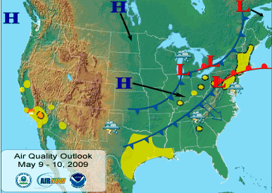 Map showing current Air Quality Index