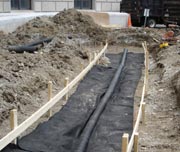 Photo of the cistern drainline under construction.