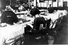 workers at a button factory