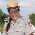 Teacher-Ranger-Teacher Blanche Herrera in the field at Chamizal National Memorial.