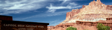 Capitol Reef Visitor Center and the Castle formation