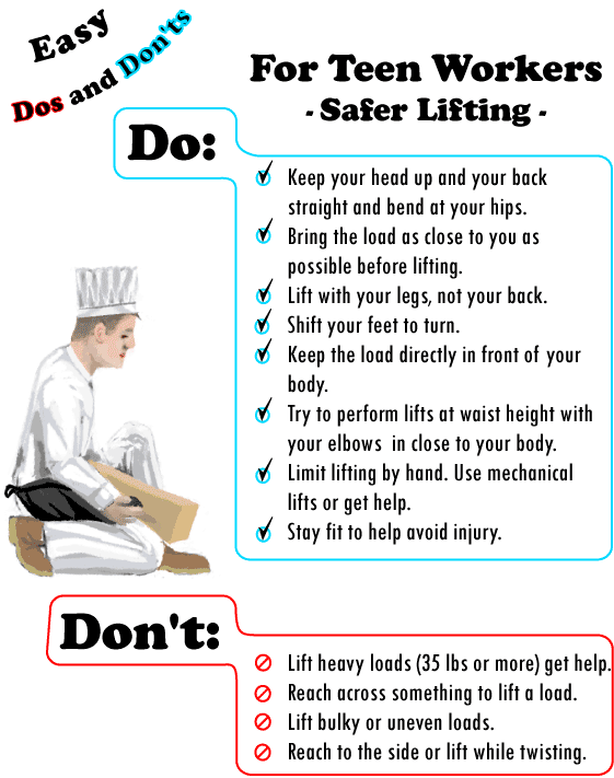 Easy Dos and Don'ts - Safer Lifting - Teen Restaurant Safety