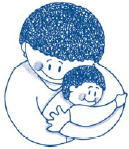 Childlike drawing of a parent hugging a child.