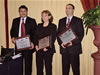 Three new Model Court Chairpersons enjoy their USAID honors: District Court Judges Daniel Minov of Veliko Tarnovo, Tatyana Alexandrova of Vratsa, and Deyan Subev of Kurdjali (left to right)