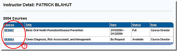 image of my instruct page with course number column highlighted