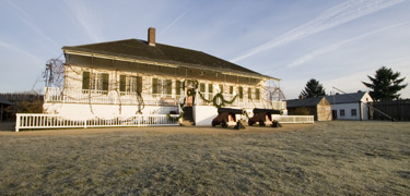The fort's Chief Factor's House on an early winter morning