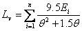 Figure 1. Equation. L subscript v (veiling luminance). L subscript v equals the summation contribution for each glare source. The contribution from each glare source is 9.5 times E, that quantity divided by the quantity theta squared plus 1.5 times theta.