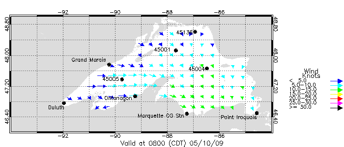 Lake Superior Wind Direction and Speed Forecast