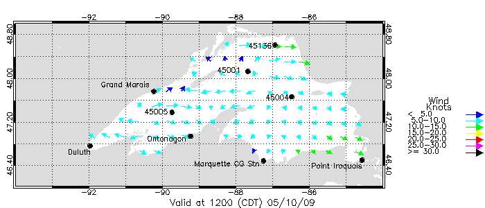 Lake Superior Wind Direction and Speed Nowcast