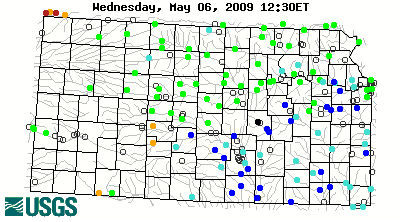 Current streamflow conditions in Kansas; click to go to a live map.