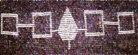 The Hiawatha Belt is comprised of 6,574 wampum beads - 38 rows by 173 rows and has 892 white and 5682 purple beads. The purple represents the sky or universe that surrounds us, and the white represents purity and Good Mind (good thoughts, forgiveness, and understanding). The belt symbolizes the five original nations from west to east in their respective territories across New York state - Seneca (People of the Great Hill), Cayuga (People of the Swamp), Onondaga (Keepers of the Fire), Oneida (People of the Standing Stone), and Mohawk (People of the Flint). Each nation is represented by open ‘squares’ of white beads with the central figure signifying a tree or heart. The white open squares are connected by a white band that has no beginning or end, representing all time now and forever. The band, however, does not cross through the center of each nation, meaning that each nation is supported and unified by a common bond and that each is separate in its own identity and domain. The open center also signifies the idea of a fort protected on all sides, but open in the center, symbolizing an open heart and mind within.