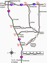 Map for driving to Ada, OK  From Oklahoma City