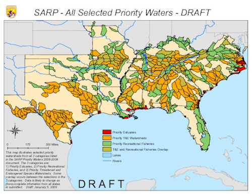 Priority watesheds for fisheries map