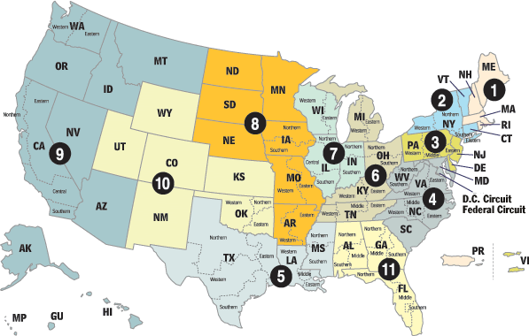 United States Courts of Appeals and United States District Courts by Geographic Boundaries