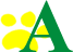 a capital green letter A with a yellow cats paw print