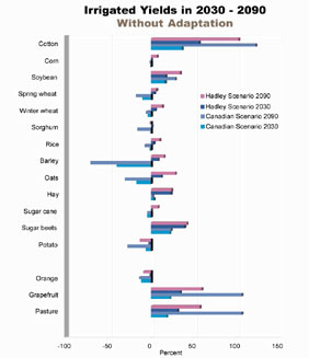 Irrigated Yields in 2030-2090, without Adaptation