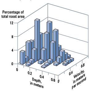 Historgram of crane distribution vs. river depth and velocity