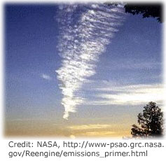 Photo of a condensation trail made by a high-flying airplane. 