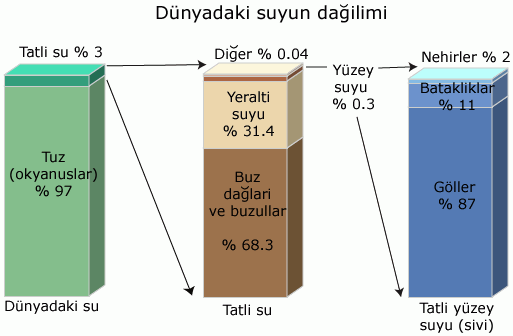 Dünyadaki su dağılımını gösterir çizelge 