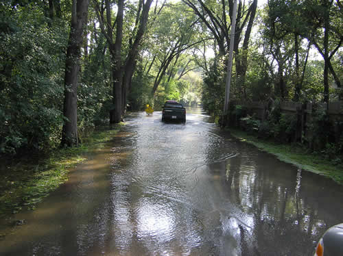 This is looking south on Fox River Drive. The water was about 6 inches deep. 